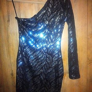 Ark & Co. blue & black short formal sleeveless one side, long sleeve other side